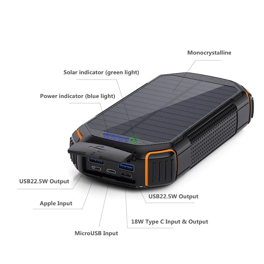 30000mah Solar PD 20W Fast Charging Power Bank Wireless USB C 18W Charger 30000 mah Waterproof Battery Powerbanks