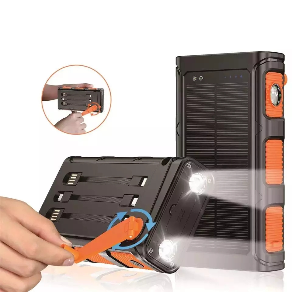 Trending Products Outdoor Emergency 2 Usb Hand-Crank Power Generator Solar Charger 3 In 1 Built In Cable Solar Hand Crank Power