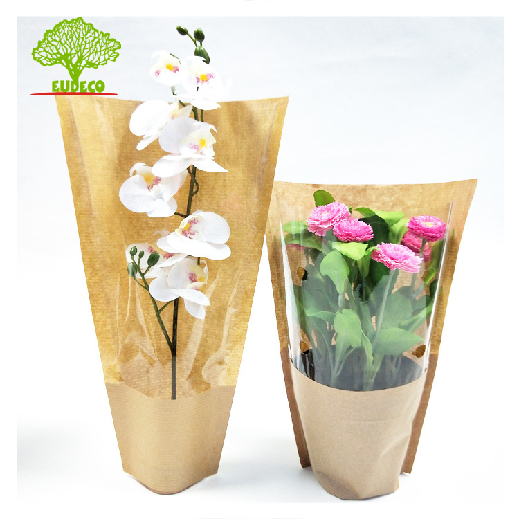 Customized Design Biodegradable Bopp+Kraft Paper Fresh Herbs Sleeve Living Lettuce Basil Salad Packaging Bag