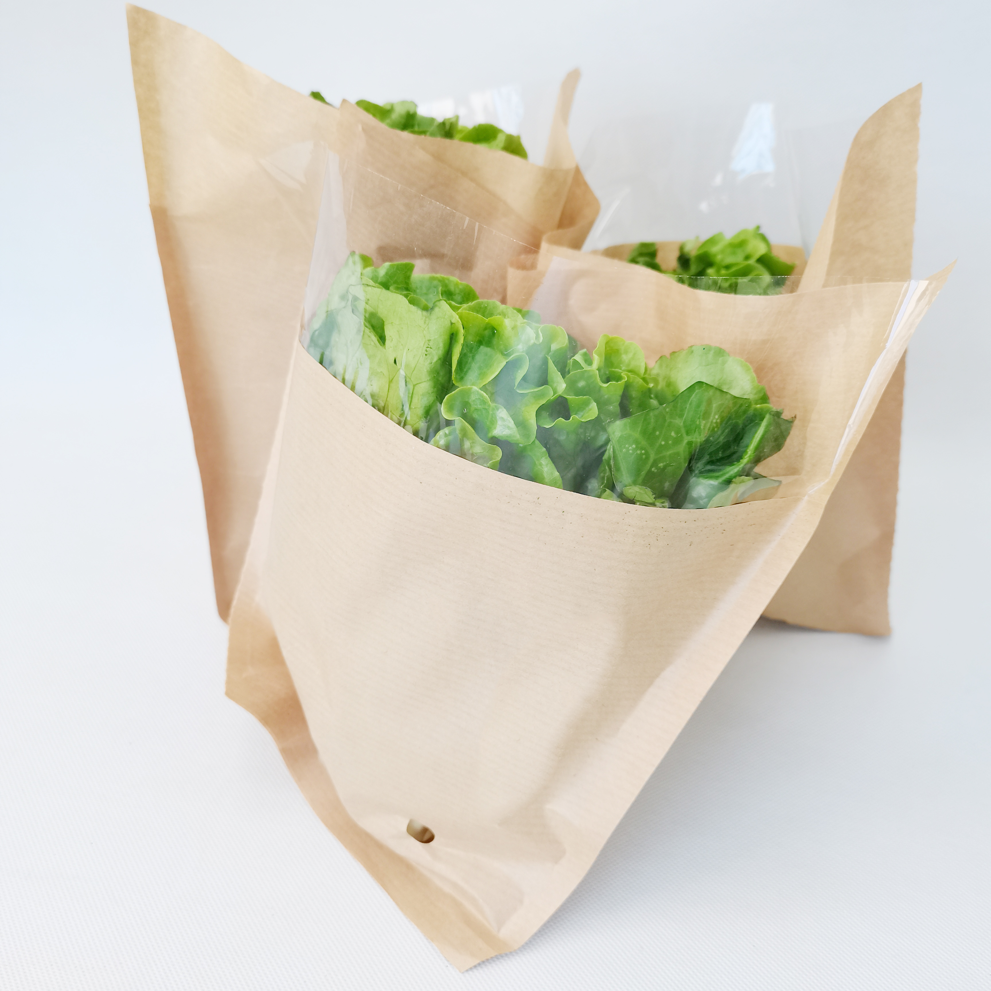 Biodegradable Bopp+Kraft Paper Plastic Bag for Hydroponics Living Lettuce Salad Fresh Herb Sleeve Packaging