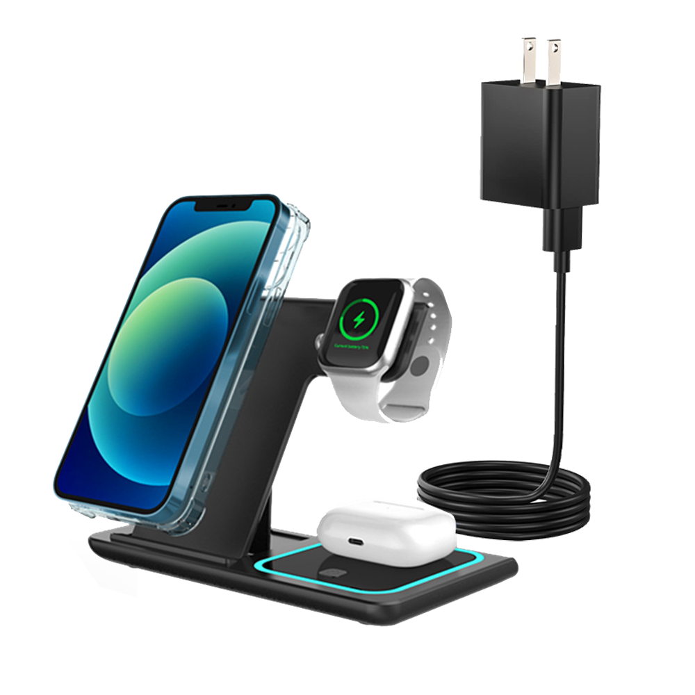 Logo Customize Light Foldable Mobile Phone Holder 3 In1 Wireless Charger For Iphone Android With Us Uk Eu Usb Qc3.0 Fast Charger