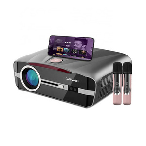 CAIWEI 4-in-1 Portable Karaoke Machine with Smart 1080p Projector w/WiFi Speaker 2 Wireless Microphones Built-in Android