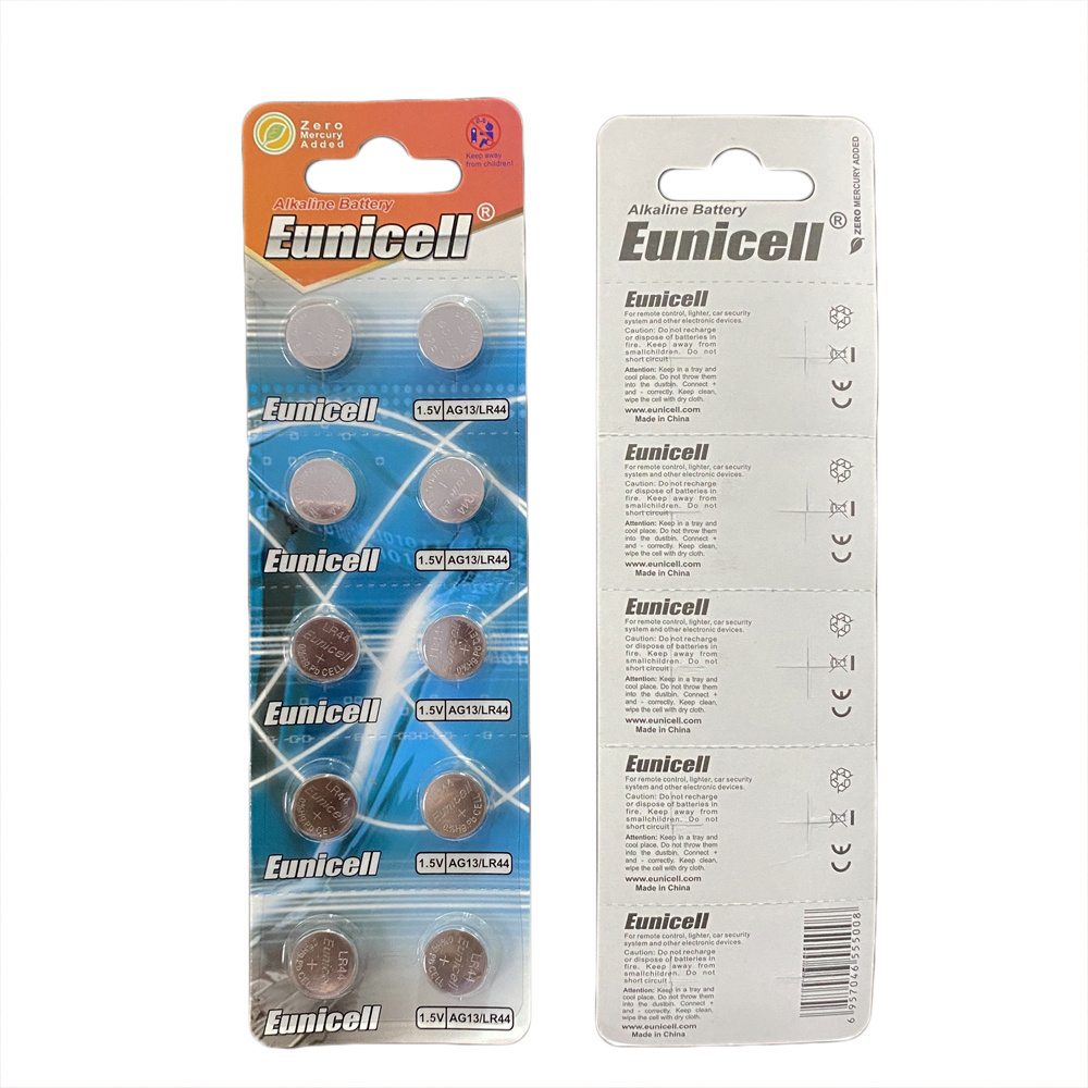 Eunicell alkaline battery lr44 ag13 1 5v button cell battery for watch A76 LR44 battery