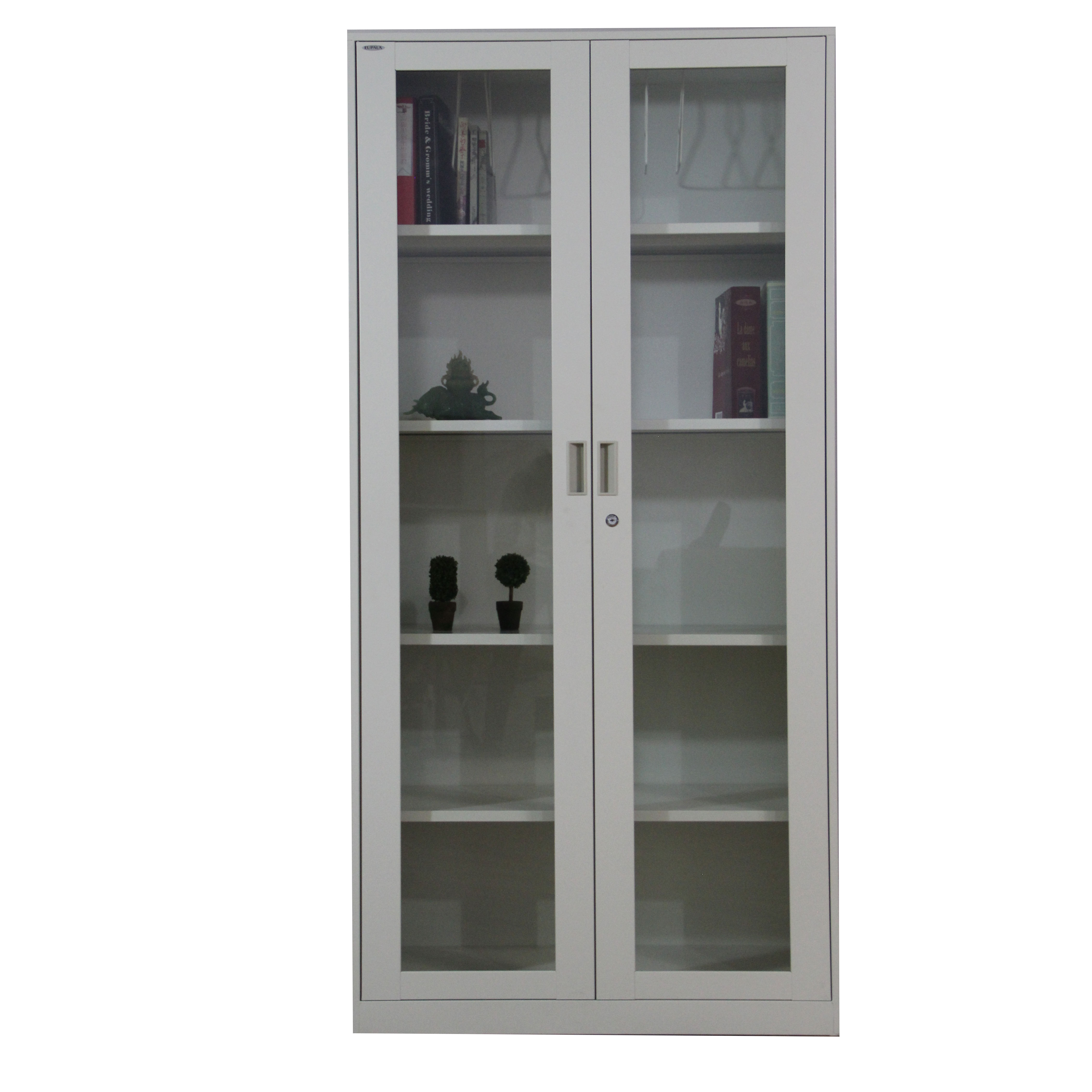 Hot Selling Office Cabinet 2 Swing Glass Door file Cabinet Steel Cupboard With 5 Shelves