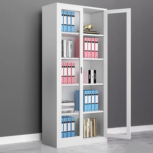 Hot Selling Office Cabinet 2 Swing Glass Door file Cabinet Steel Cupboard With 5 Shelves