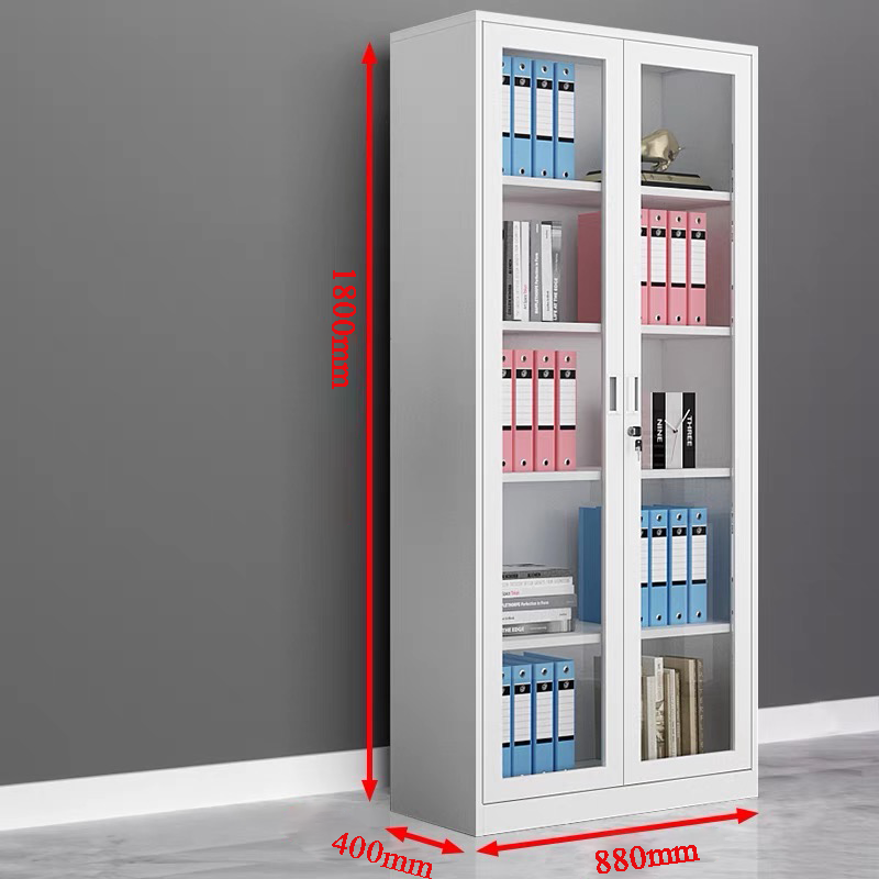 Hot Selling Office Cabinet 2 Swing Glass Door file Cabinet Steel Cupboard With 5 Shelves