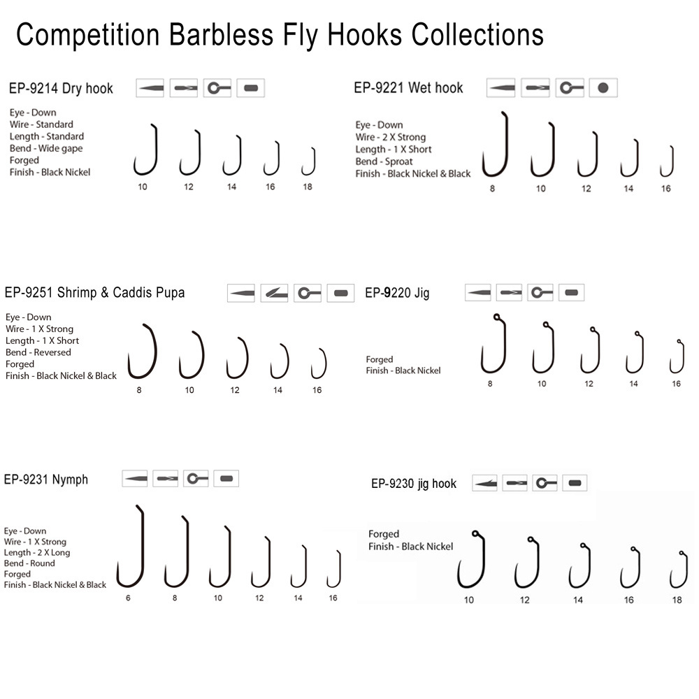 Eupheng Black Nickle Bronzed Color Wholesale Dry Wet Nymph Barbless Fly Fishing Hooks Fly hook E10