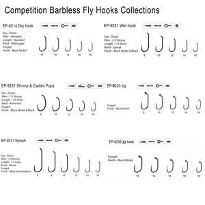 Eupheng Black Nickle Bronzed Color Wholesale Dry Wet Nymph Barbless Fly Fishing Hooks Fly hook E10