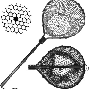 Large Rubber Fishing folding Net ,Collapsible Aluminum Pole Handle with Deep Net Fly Fishing Net Extend to 67 inchB10