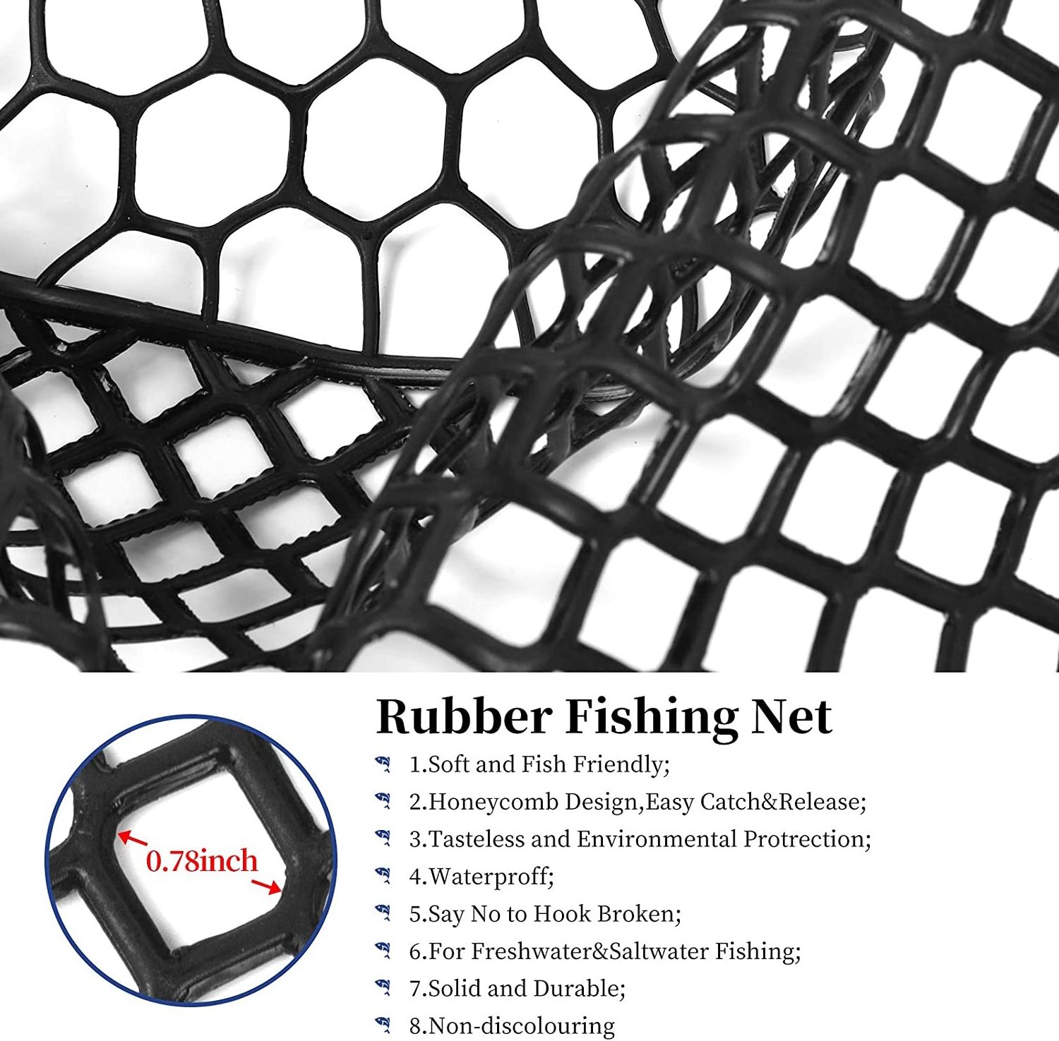 Large Rubber Fishing folding Net ,Collapsible Aluminum Pole Handle with Deep Net Fly Fishing Net Extend to 67 inchB10