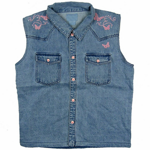 Custom Denim Vest Lapel Sleeveless Slim Fit Retro Ripped Casual Jean Vest for woman rhinestones Multi Pockets Waistcoat Utility