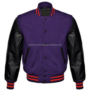 New Best Quality Custom Adult and Youth Baseball Letterman Jacket purple black Color vintage style Fleece Varsity Jacket