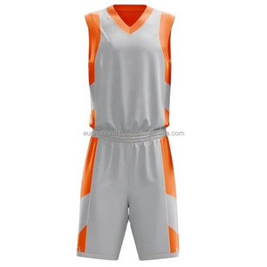 Quick Dry Breathable Customized Reversible Boys gray orange color Polyester Basketball uniform Sets basketball jersey design