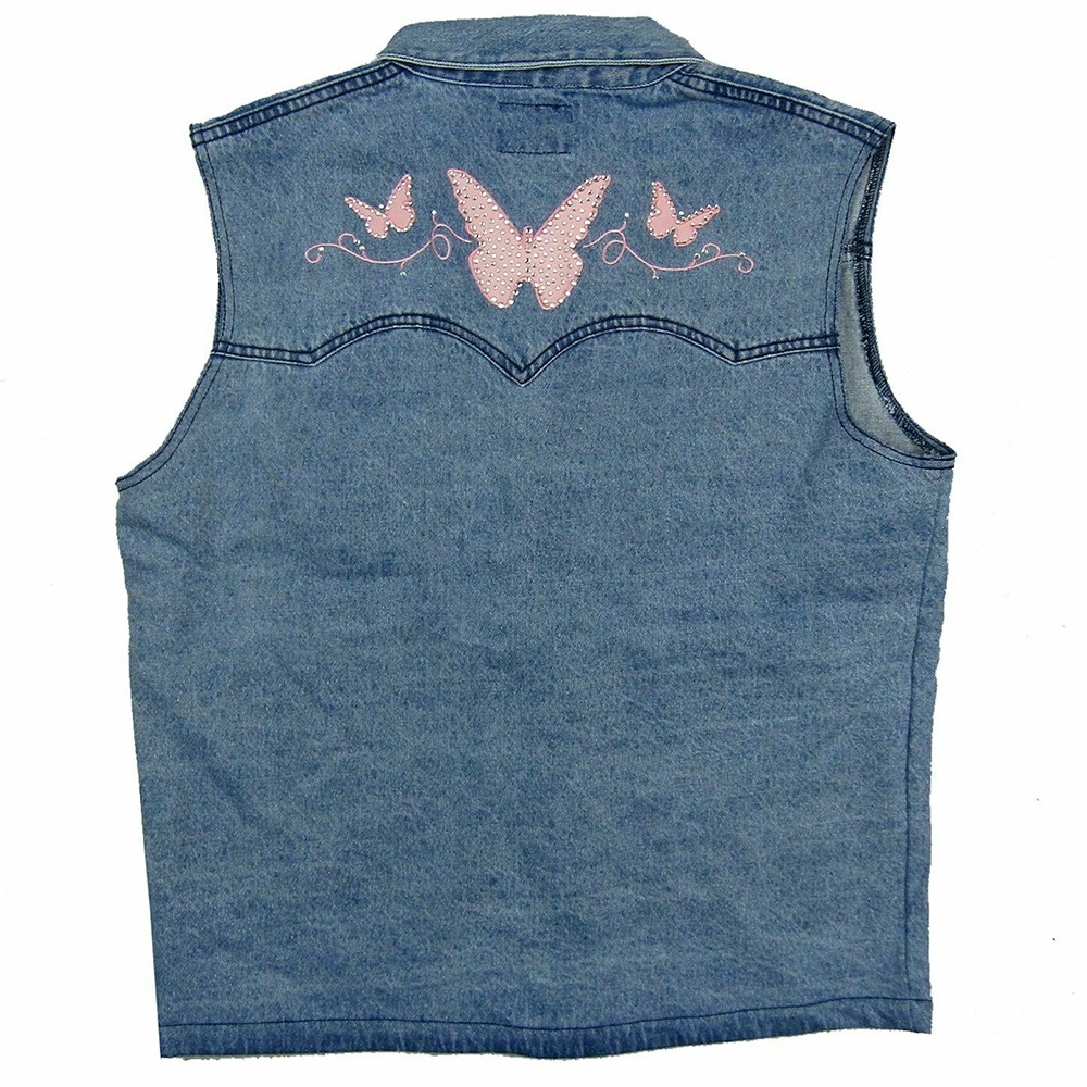 Custom Denim Vest Lapel Sleeveless Slim Fit Retro Ripped Casual Jean Vest for woman rhinestones Multi Pockets Waistcoat Utility