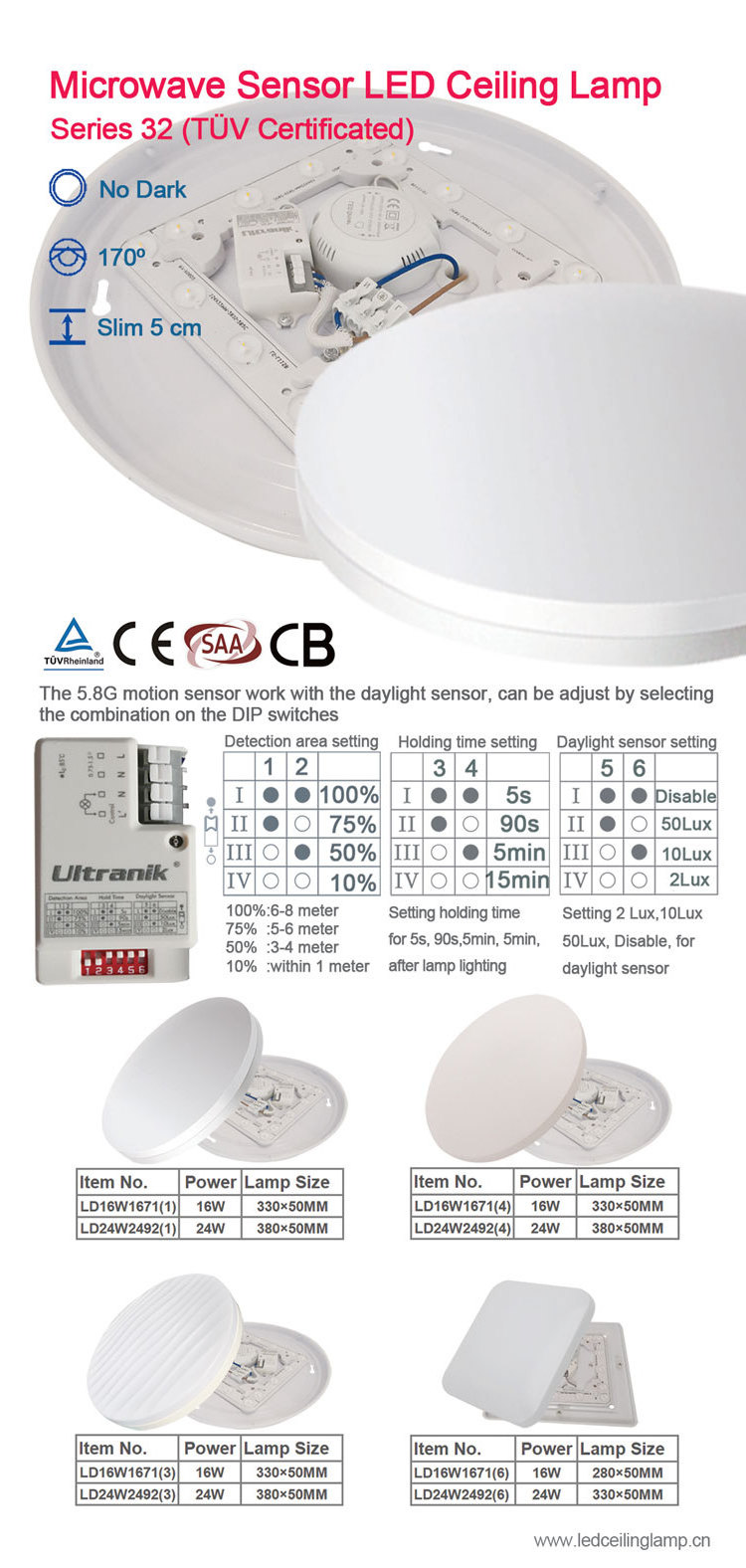 Unique Design 3years Warranty Indoor Motion Sensor Ceiling Light ,18W PC Indoor Light With Motion Sensor