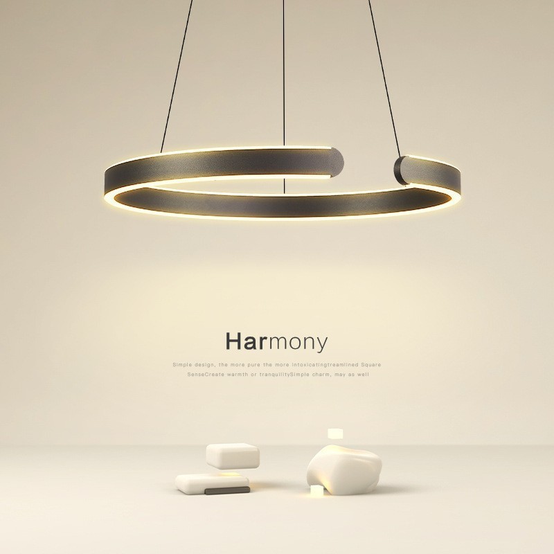 chandelier ring crystal pendant light led, circle rings gold black luxury modern led ring Pendant lamp for dinning room