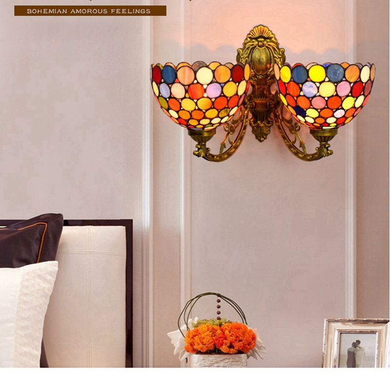 Boho Art Wall Light Tiffany Modern Lighting Design Bedroom Round LED Double Headed Wall Light