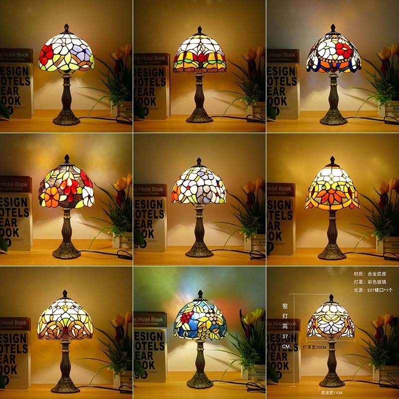 Wholesale Imitation Tiffany Style Lighting Lamps Shade European Retro Tiffany Multi-variety Stained Glass Table Lamp