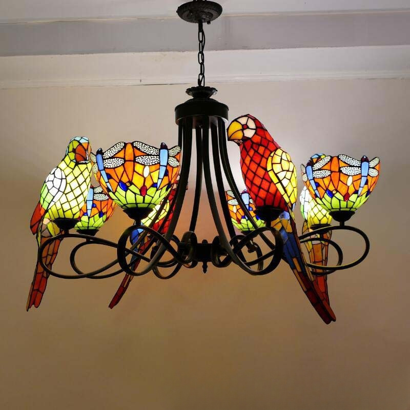 European Retro Creative Parrot Lamp Restaurant Parrot Chandelier Stained Glass Home Decoration Tiffany Chandelier