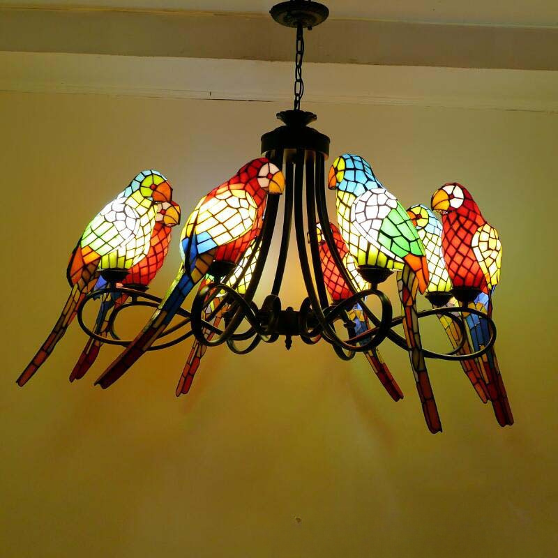 European Retro Creative Parrot Lamp Restaurant Parrot Chandelier Stained Glass Home Decoration Tiffany Chandelier