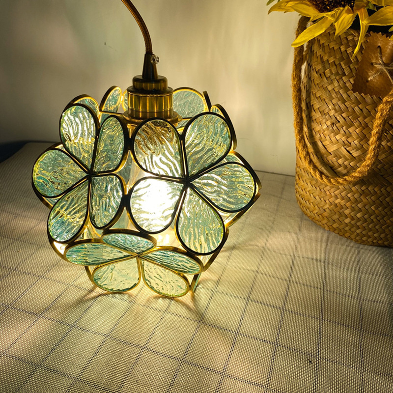 Handmade Brass Glass Pendant Lamp Nordic Ins Bedroom Bedside Dining Hall Hallway Foyer Petal Chandelier