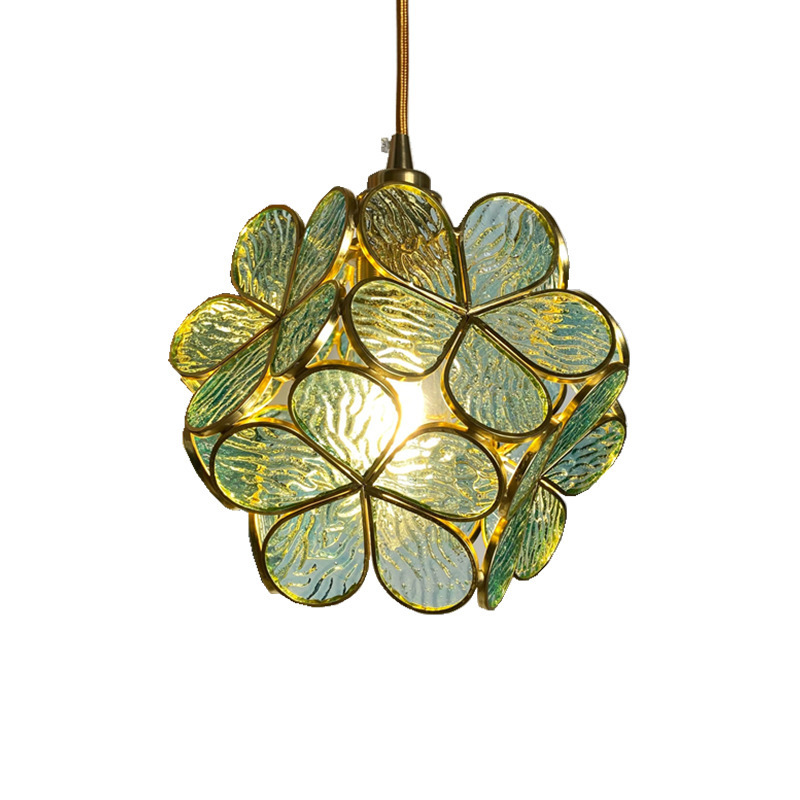 Handmade Brass Glass Pendant Lamp Nordic Ins Bedroom Bedside Dining Hall Hallway Foyer Petal Chandelier