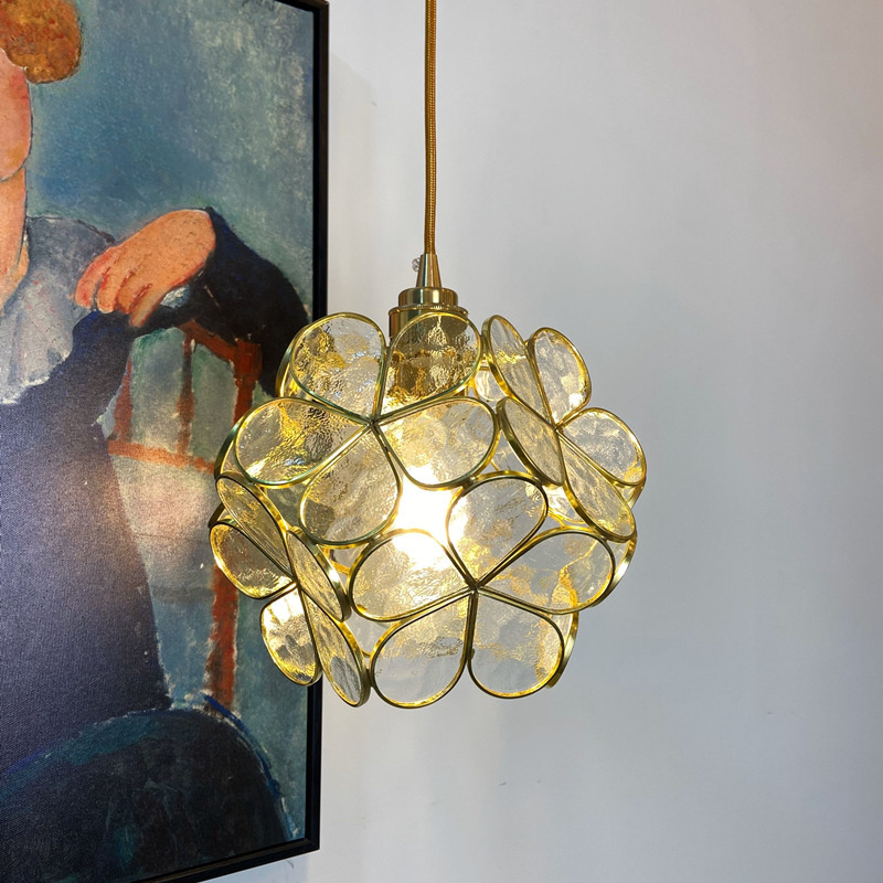 Handmade Brass Glass Pendant Lamp Nordic Ins Bedroom Bedside Dining Hall Hallway Foyer Petal Chandelier