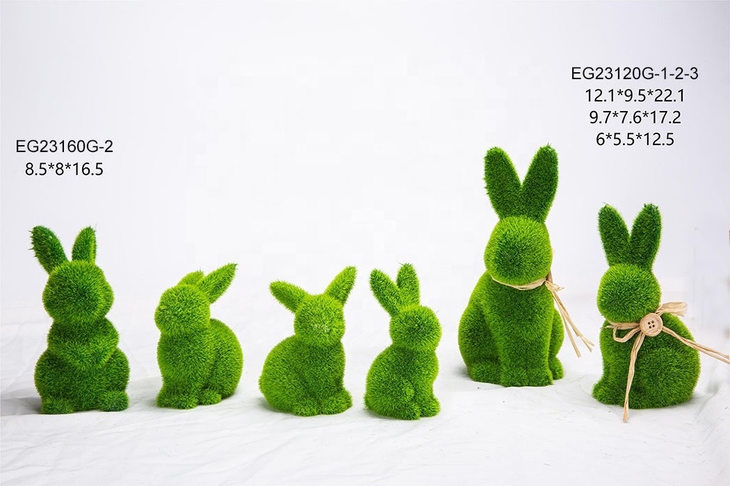 Wholesale cheap Easter green flocking ceramic bunny