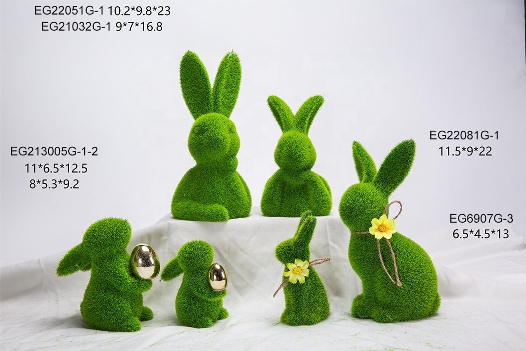 Wholesale cheap Easter green flocking ceramic bunny