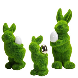 Wholesale cheap Easter green flocking ceramic bunny