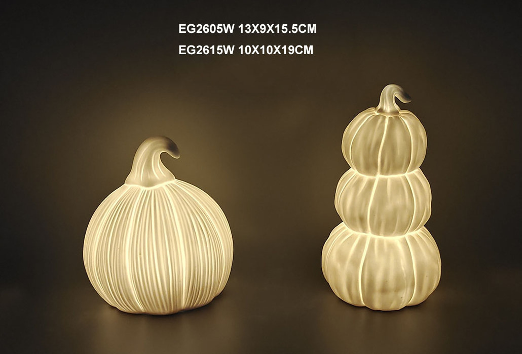 Wholesale Halloween Decoration ceramic Porcelain  Pumpkin  Led Light  Crafts for Home Decor