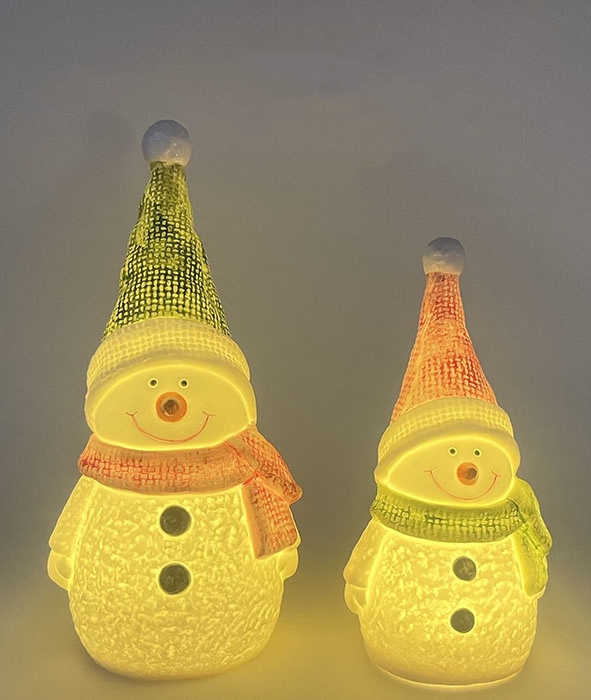 Hot sale  LED ornaments gift ceramic  decoration Christmas snowman figurine for home decor