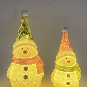 Hot sale  LED ornaments gift ceramic  decoration Christmas snowman figurine for home decor