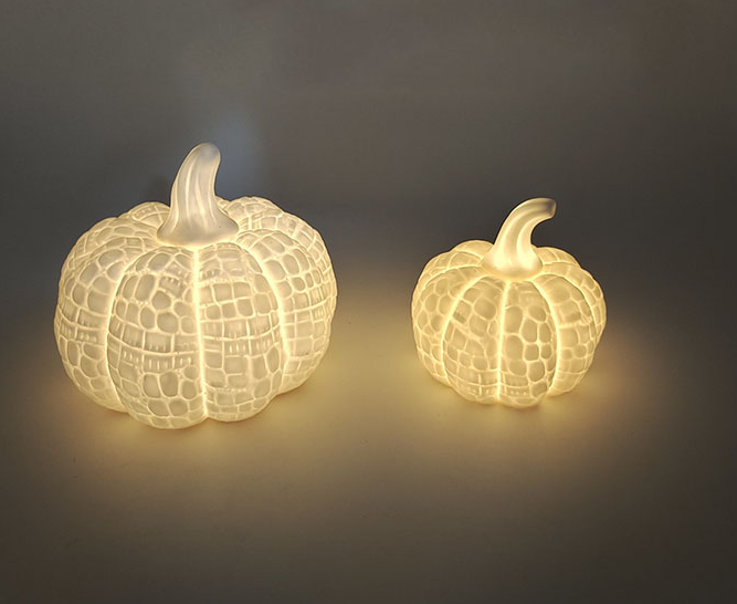 Wholesale Halloween Decoration ceramic Porcelain  Pumpkin  Led Light  Crafts for Home Decor