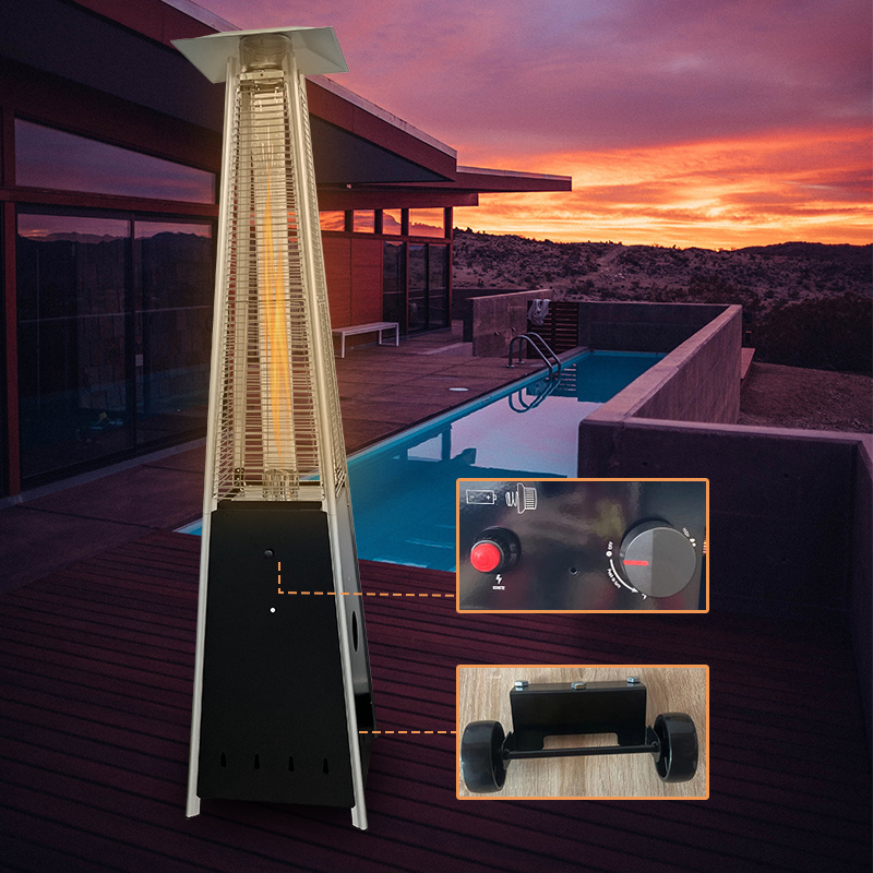 Outdoor Tower Stand Glass Tube Natural Gas Patio Heater With Flame