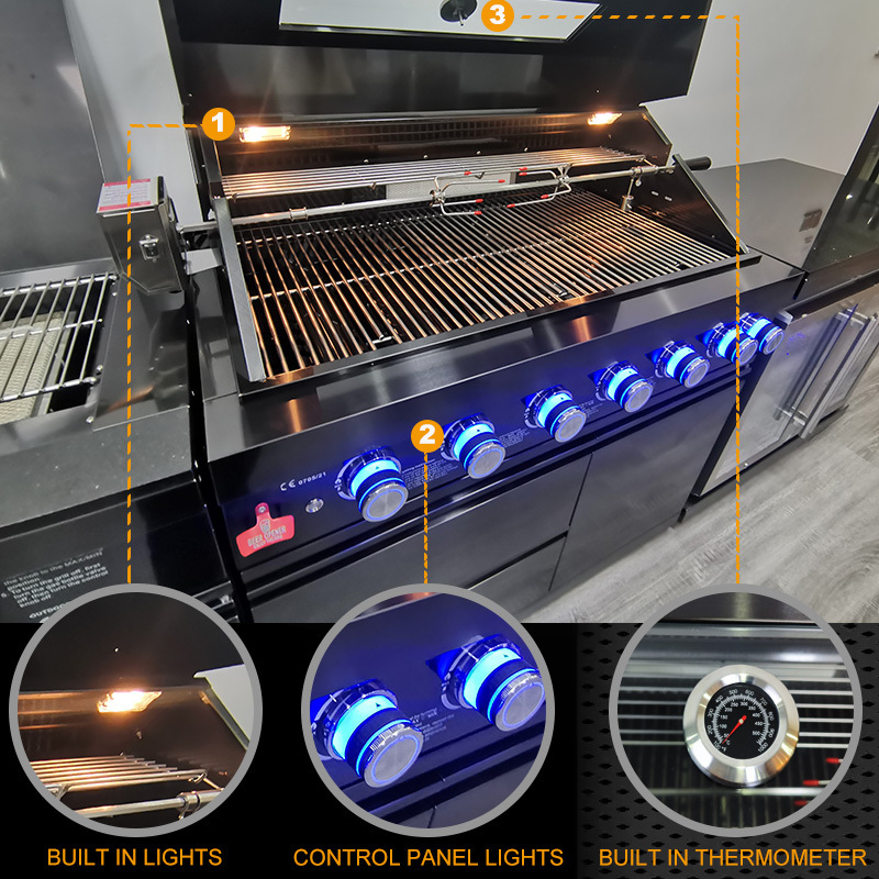 New kitchen design #304 stainless steel black waterproof kitchen cabinet gas bbq grill outdoor kitchen with sink