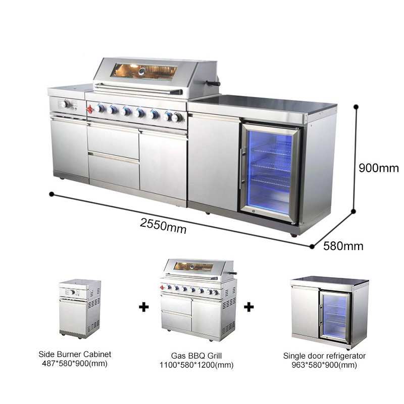 Modular Outdoor Kitchens Set Mobile Home Metal Kitchen Cabinet with BBQ and Pizza Oven