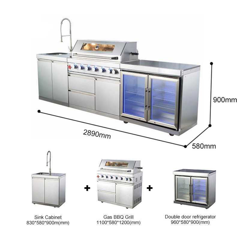 Modular Outdoor Kitchens Set Mobile Home Metal Kitchen Cabinet with BBQ and Pizza Oven