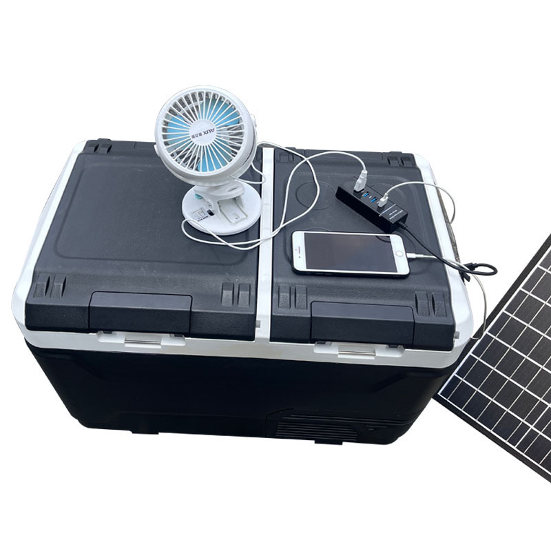 Portable 50L Solar Cooler Box Sports Design Style Car Refrirator with Compressor 12/24V Freezer Battery Included