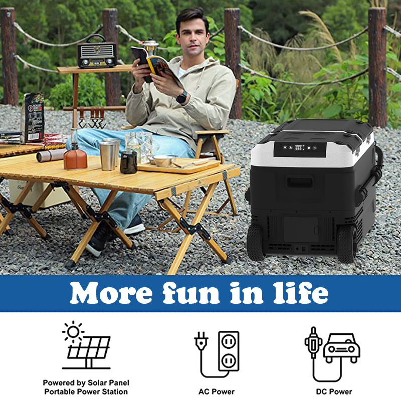 Portable 50L Solar Cooler Box Sports Design Style Car Refrirator with Compressor 12/24V Freezer Battery Included