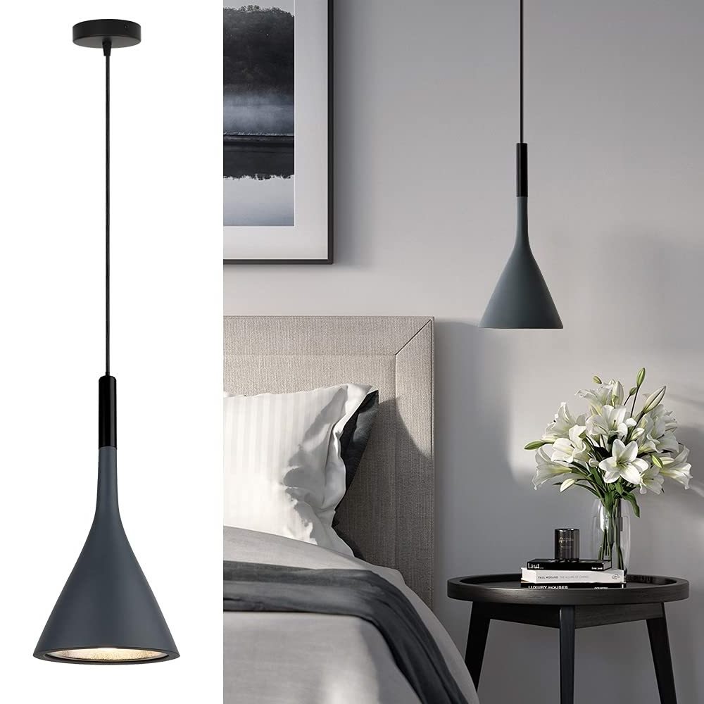 Adjustable Mini Pendant Light Fixture Grey Hanging Chandelier Black Finish Brass Body Iron Frame LED/Bulb Bedroom Island Ceiling