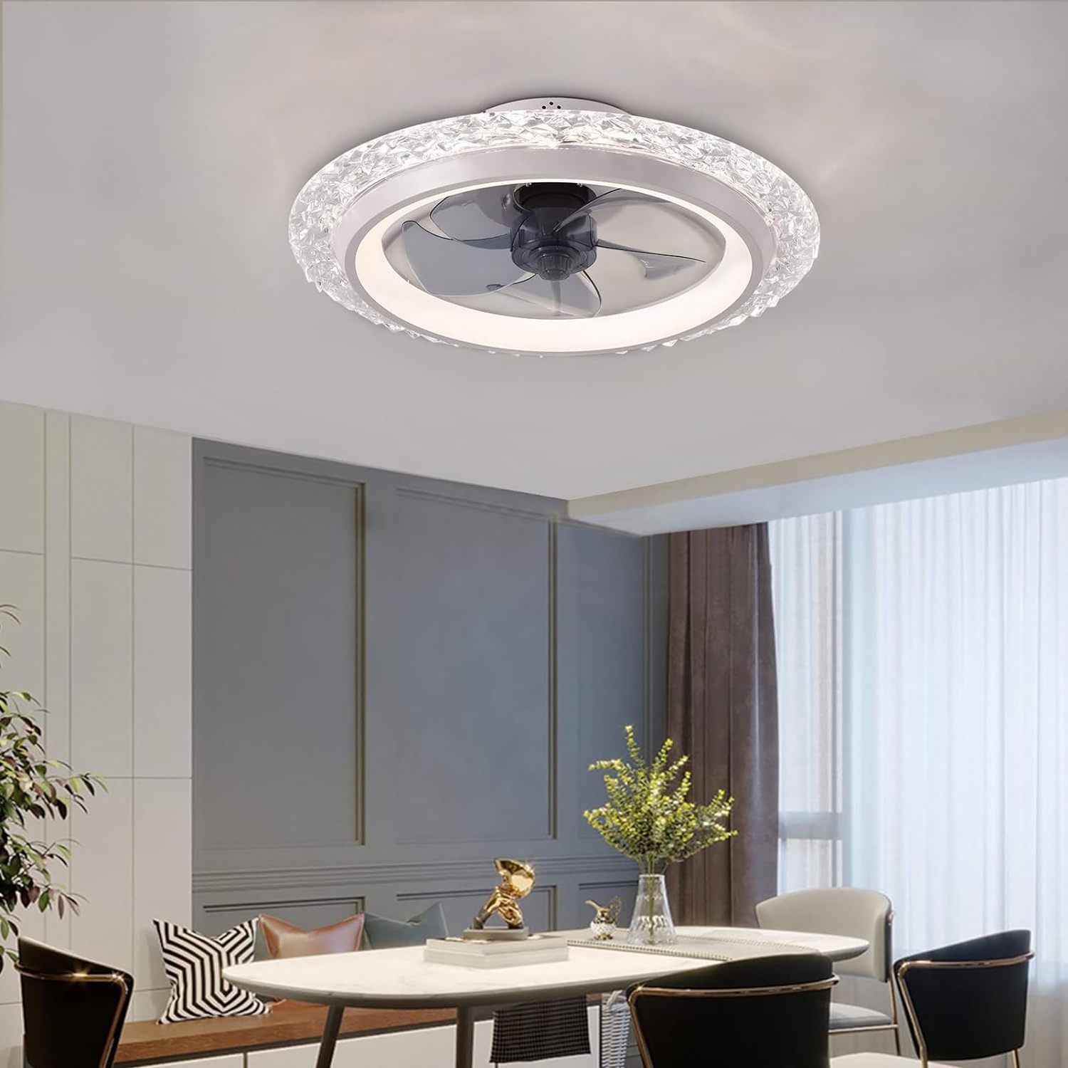 Office Ceiling Fan Light Smart Bladeless Fans Chandelier Speed Timing Profile  ceiling light fan for  Living Room Kitchen