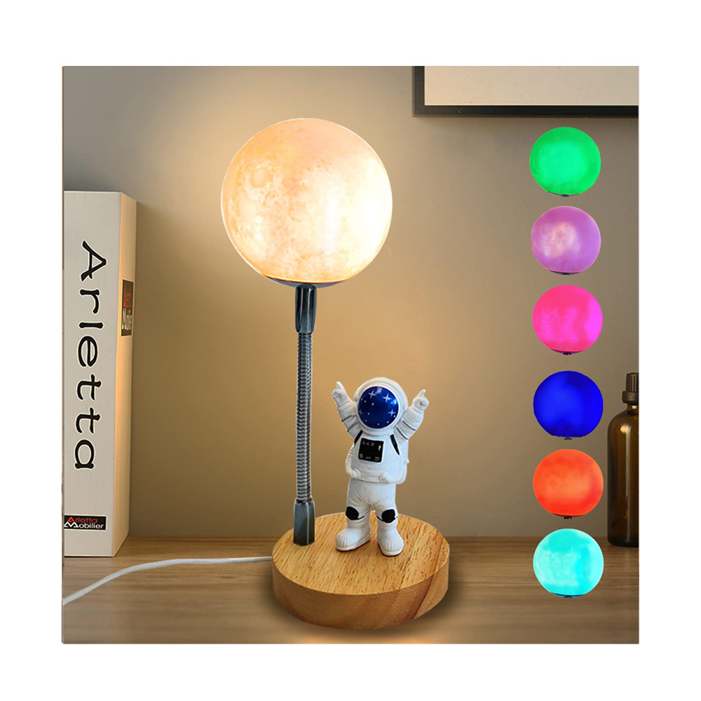 Moon Table Lamp For Kids Space Buddy Light With 7 Color Astronaut Night Light USB Powered And Button Control 3D Lamp Table