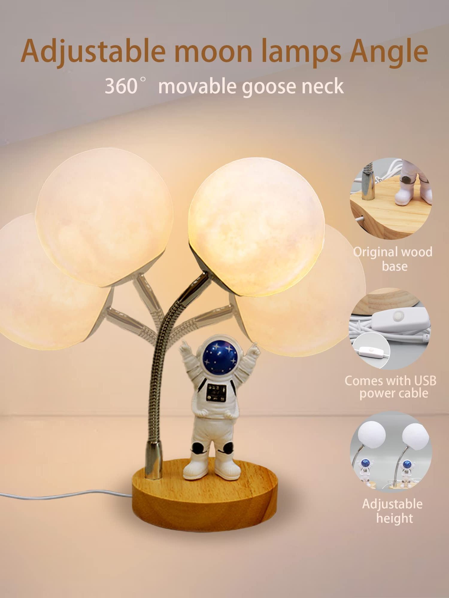 Moon Table Lamp For Kids Space Buddy Light With 7 Color Astronaut Night Light USB Powered And Button Control 3D Lamp Table