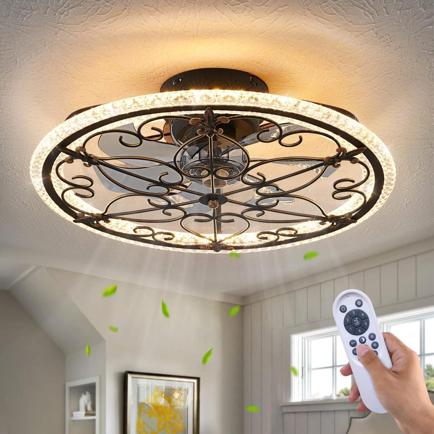 Ceiling Fan  Remote Control Retro Ceiling Fan circle luxury ceiling fans with lights for Kitchen Bedroom Living Room