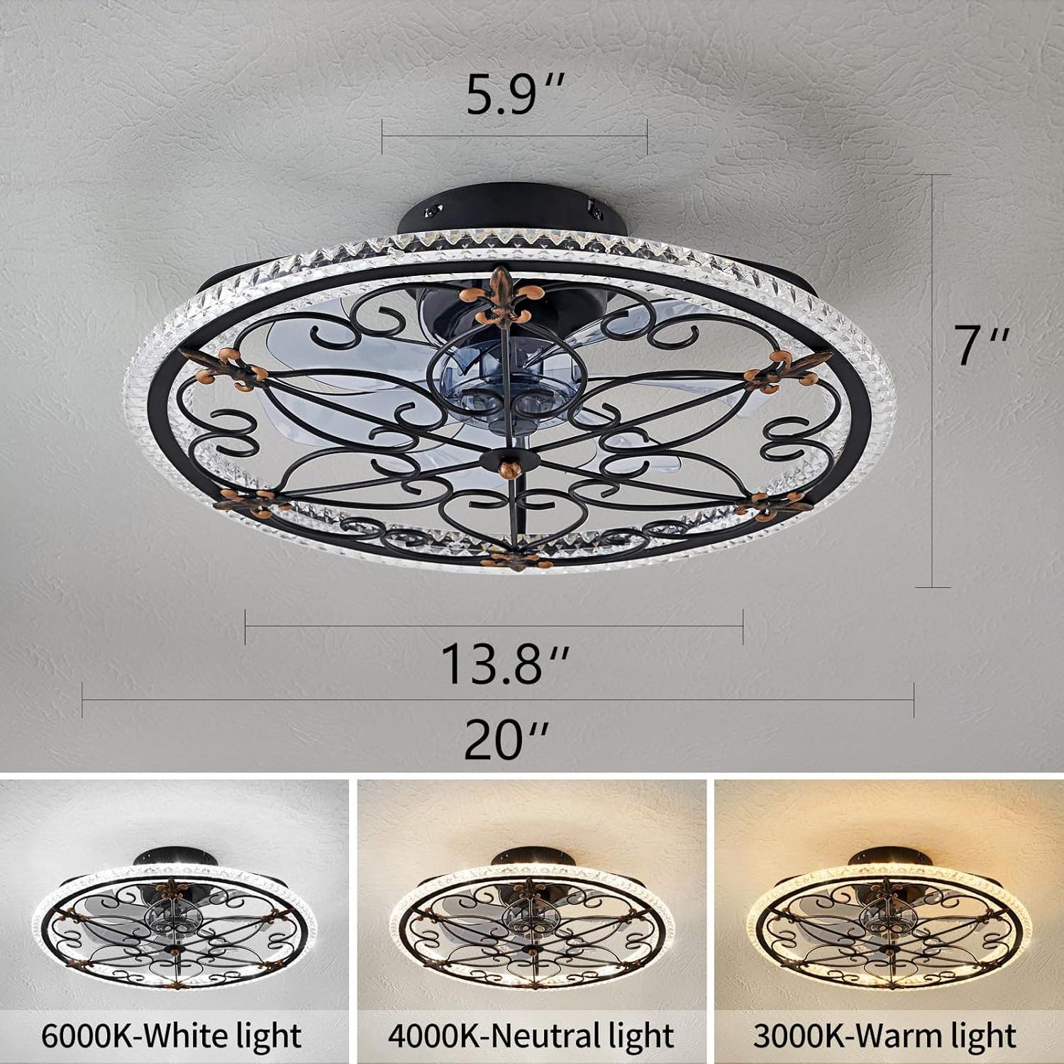 Ceiling Fan  Remote Control Retro Ceiling Fan circle luxury ceiling fans with lights for Kitchen Bedroom Living Room