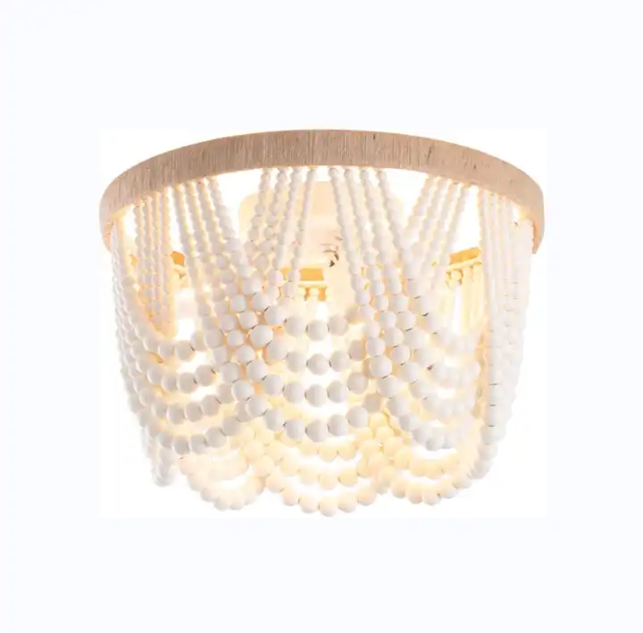 Wood Beaded Ceiling Lighting Chandelier Fixture for Foyer Bedroom Kitchen Hallway decorative flush mount light ceiling