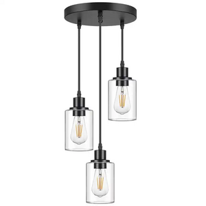 Restaurant Glass Vintage chandelier Industrial Kitchen Led Three Bulb Black Ceiling Lamp Pendant Light Fixture Lights Chandelier