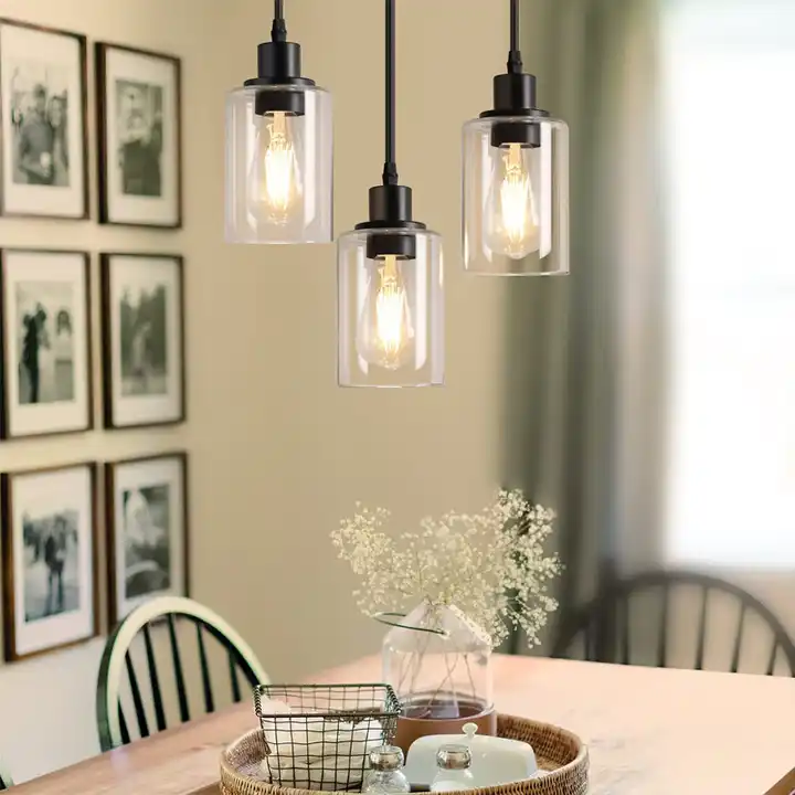 Restaurant Glass Vintage chandelier Industrial Kitchen Led Three Bulb Black Ceiling Lamp Pendant Light Fixture Lights Chandelier