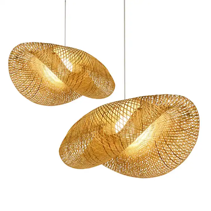 Japanese Bamboo Woven Pendant Light Antique Lantern Ceiling Lamp Hanging Chandelier Wicker Light with Cloud Shade